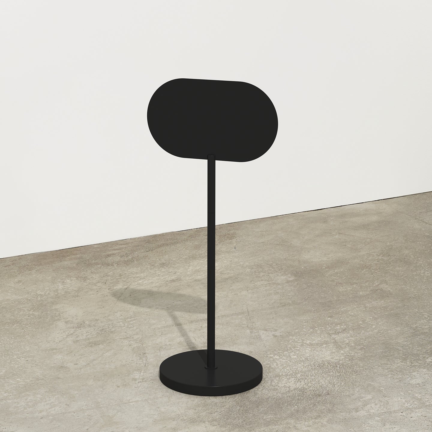 render of a blank black metal standing curve sign in the studio
