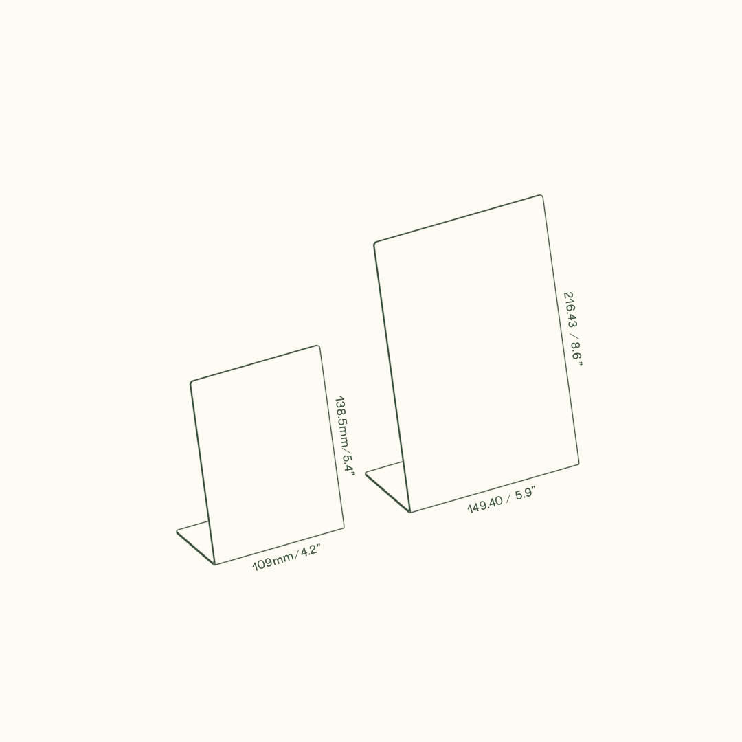 drawing of two of the table talker counter signs side by side to show the different sizes