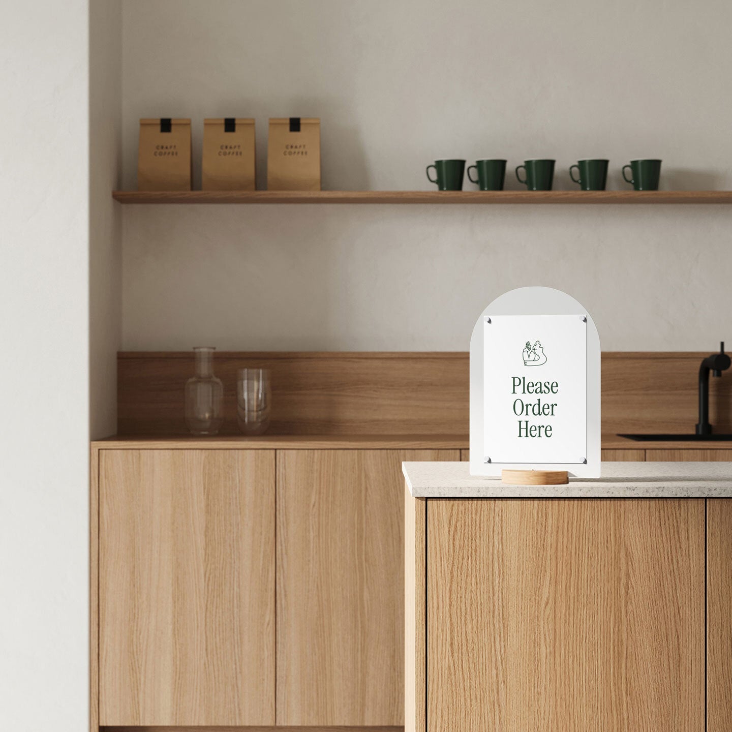 large white table talker as a countertop menu display