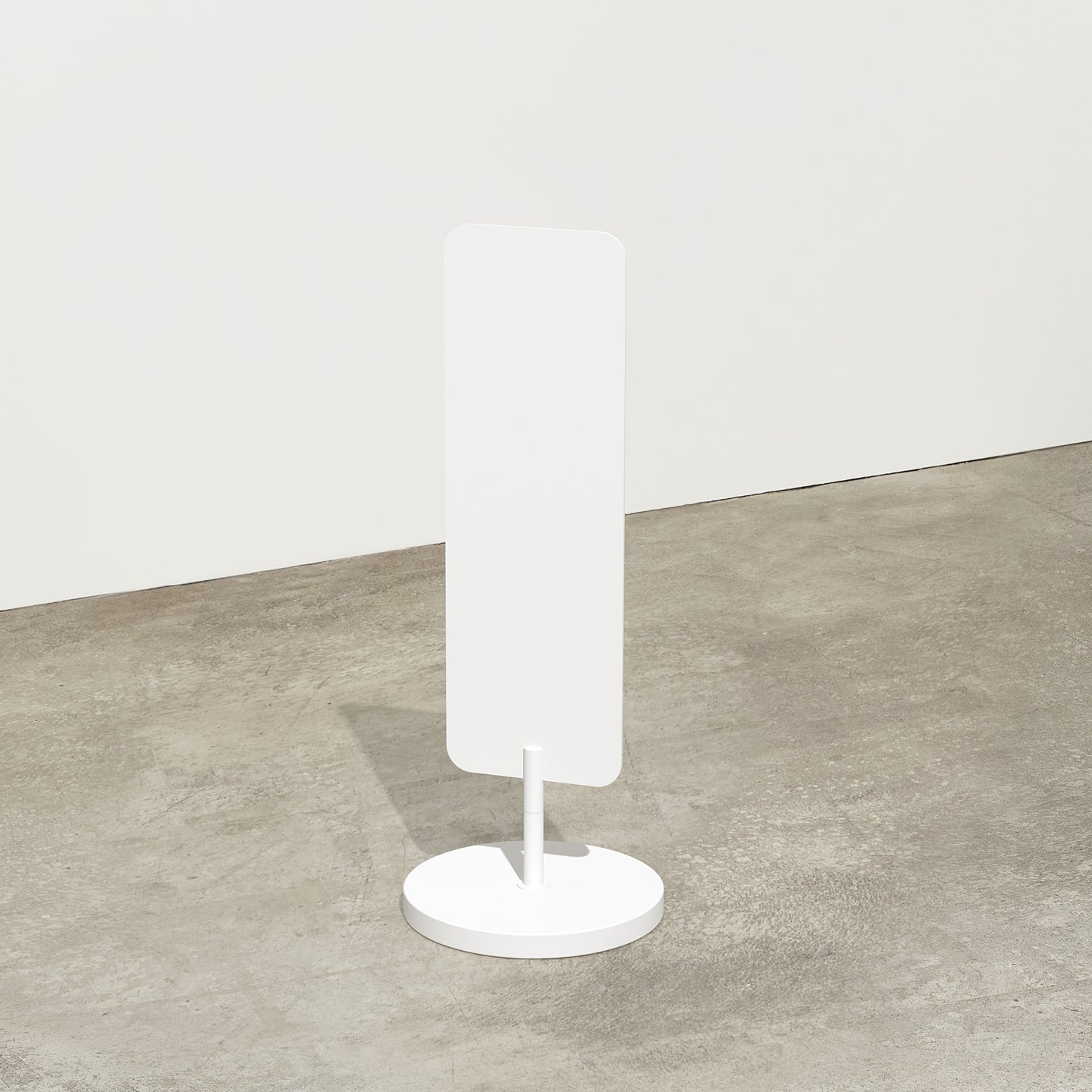 plain white large standing rectangle sign in a studio