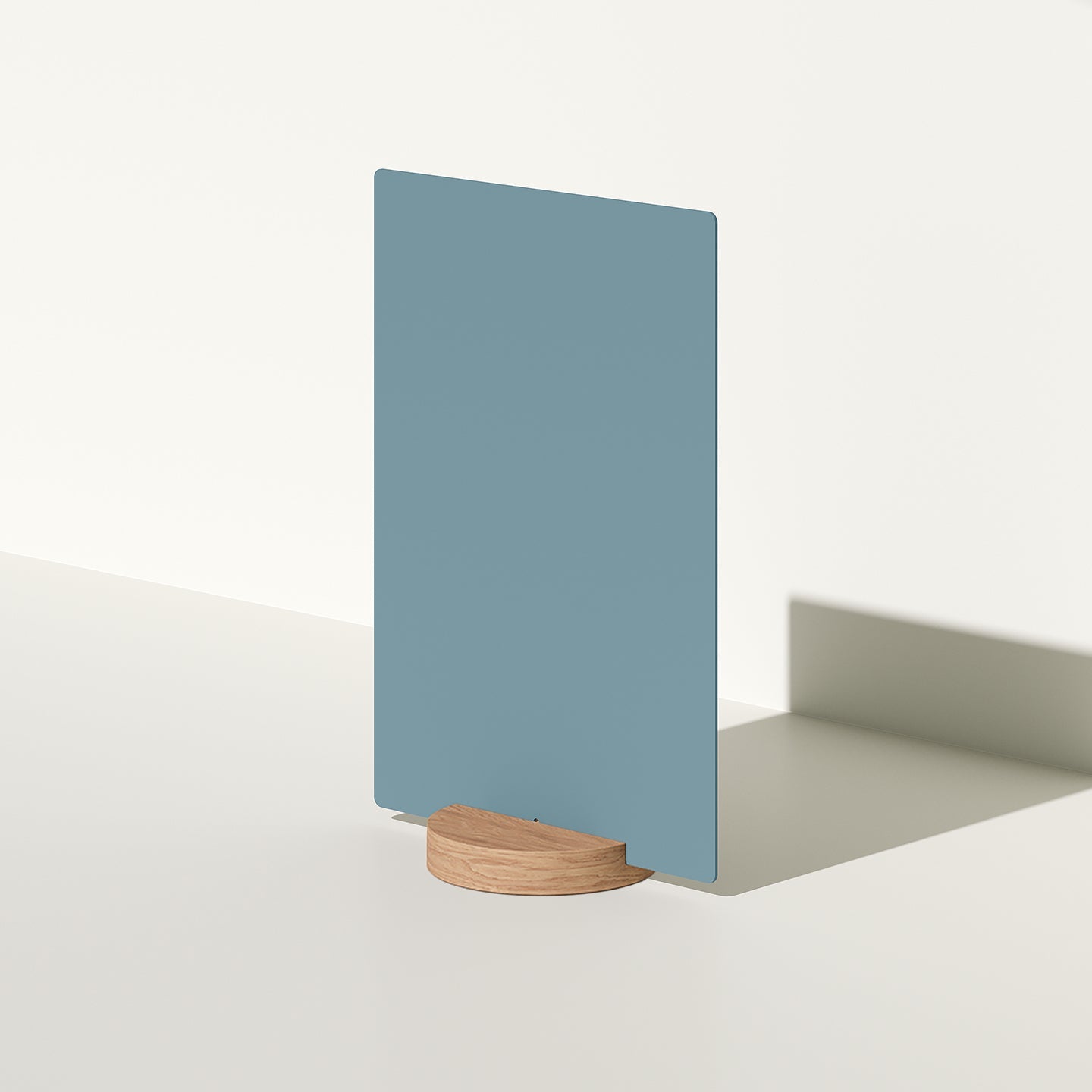 plain blue large table talker in studio