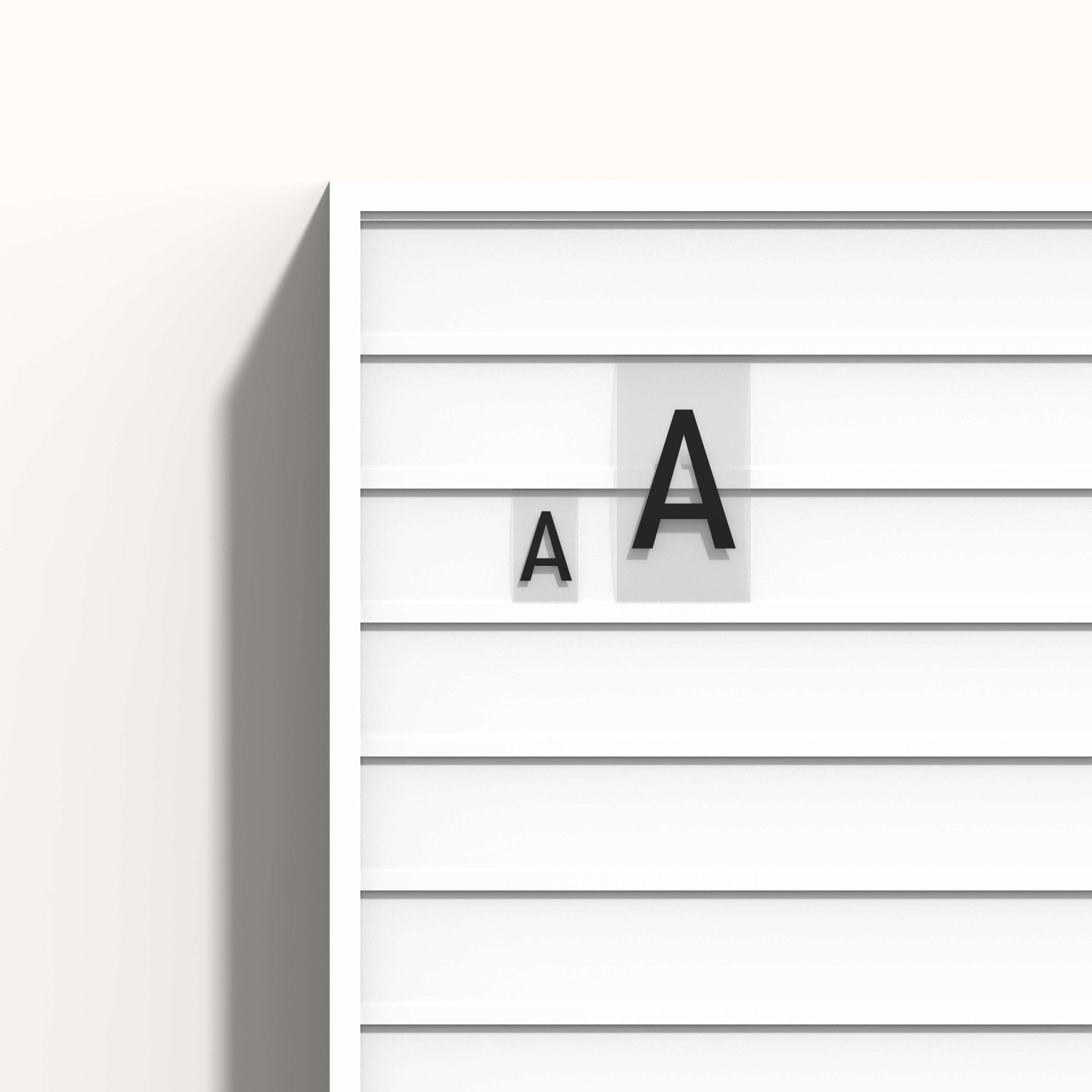 close up of the letter sizes side by side on the letter light box menu