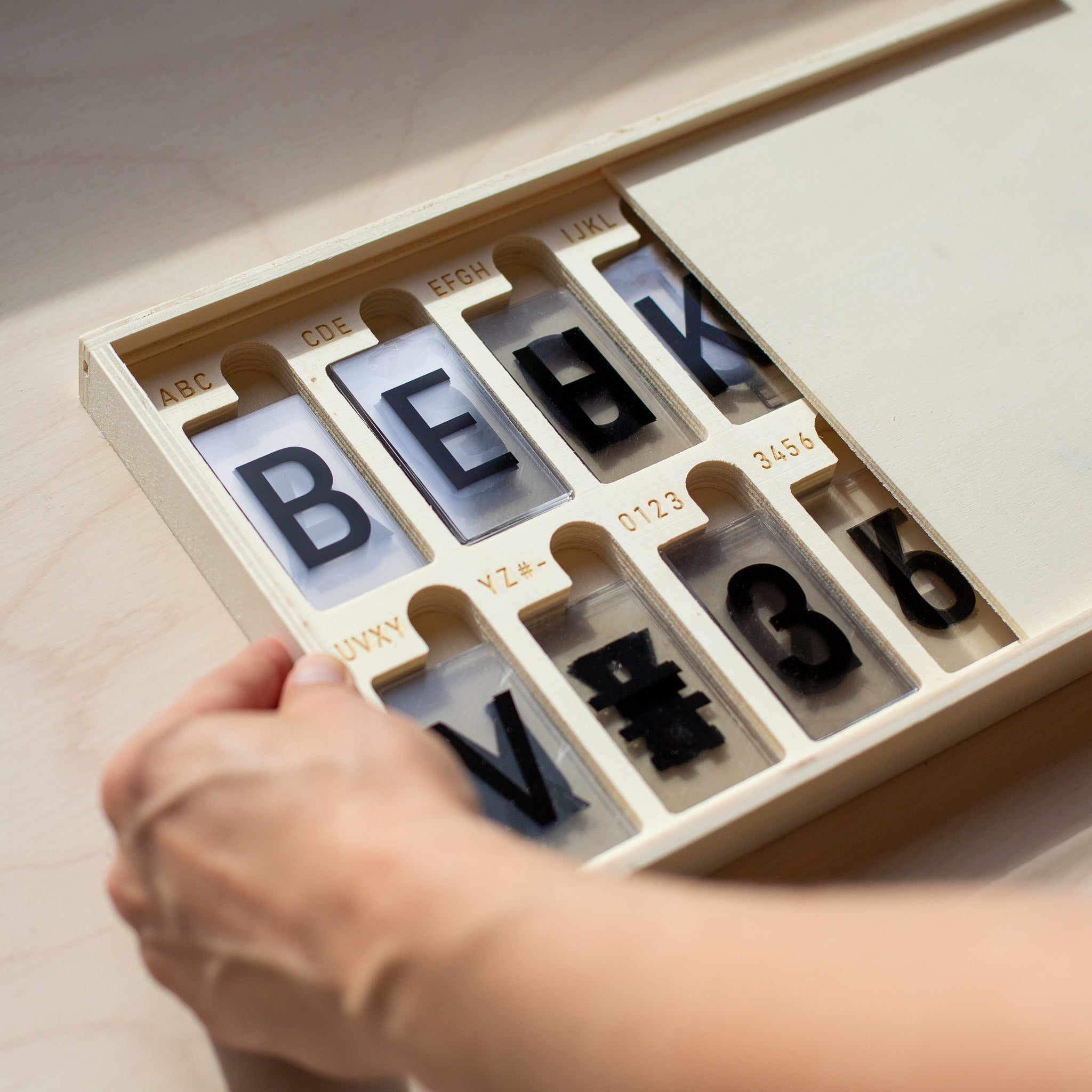 close up of the letter light box menu letters in their packaging