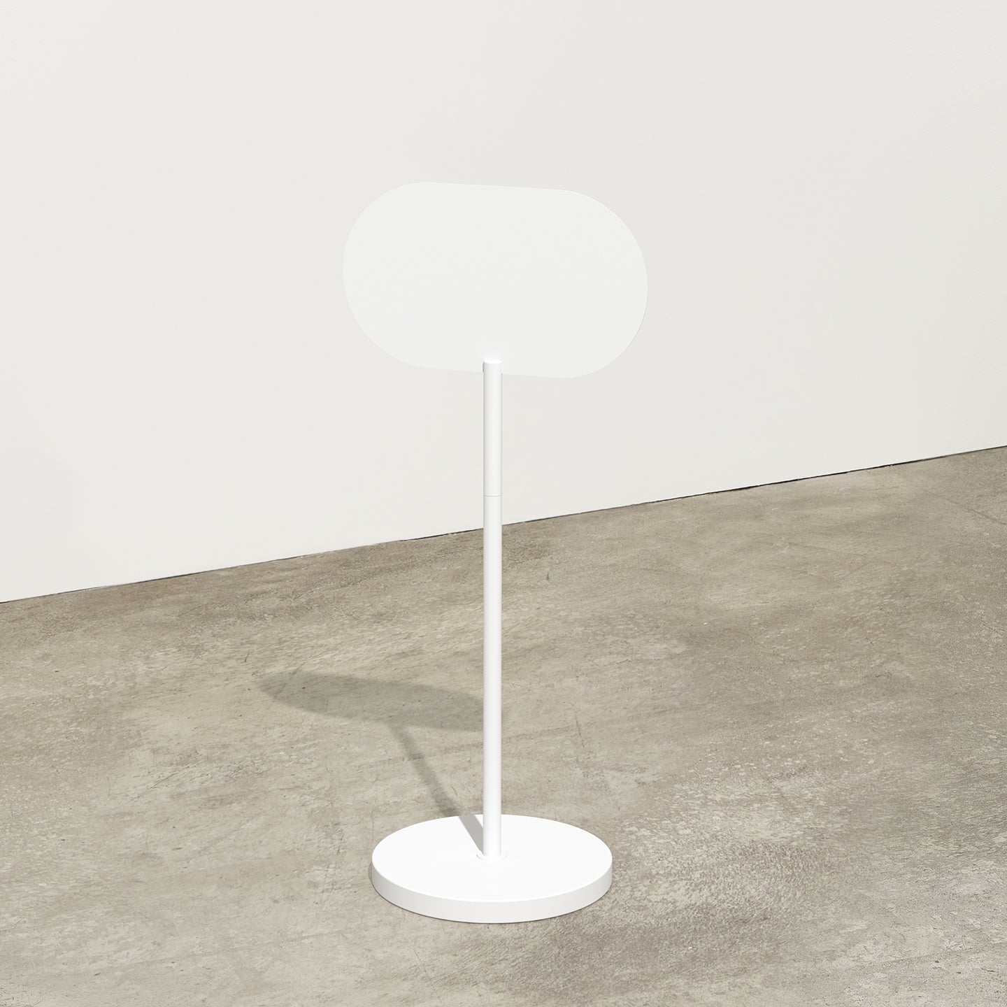 render of a blank metal white standing curve sign in the studio