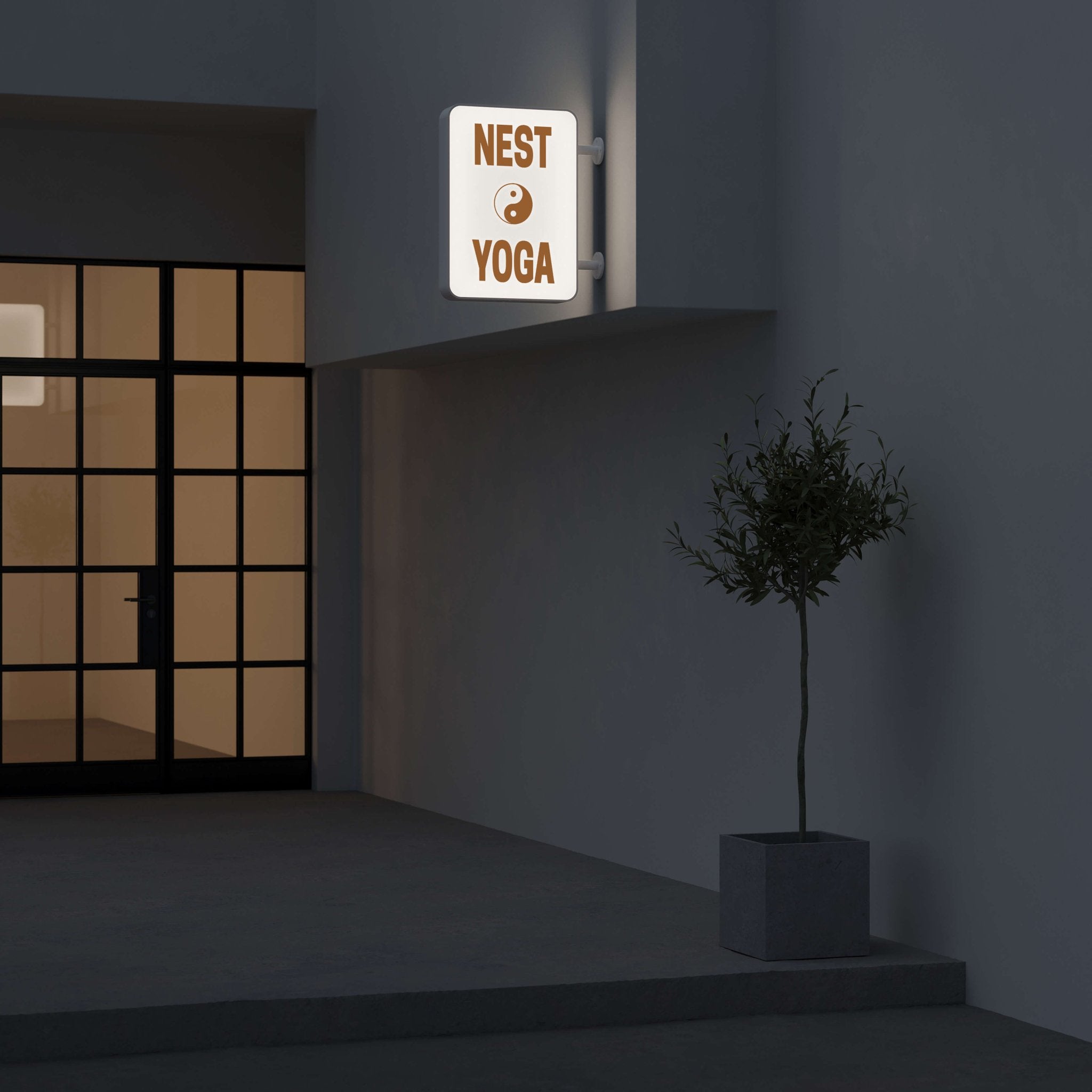 a nighttime shot of the LED lightbox sign