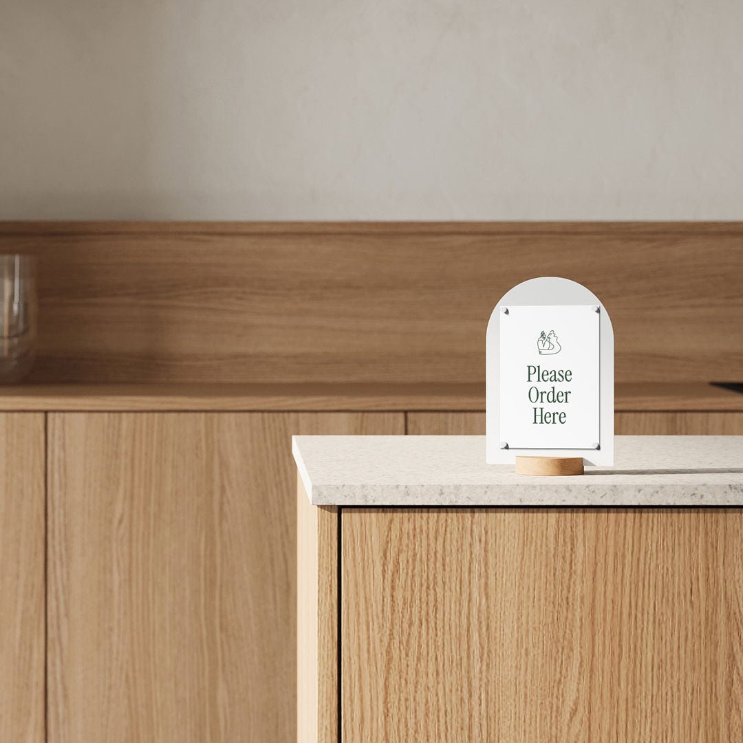 white table talker on a countertop