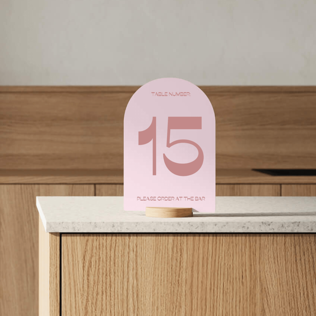 pink round table talker close up on a countertop