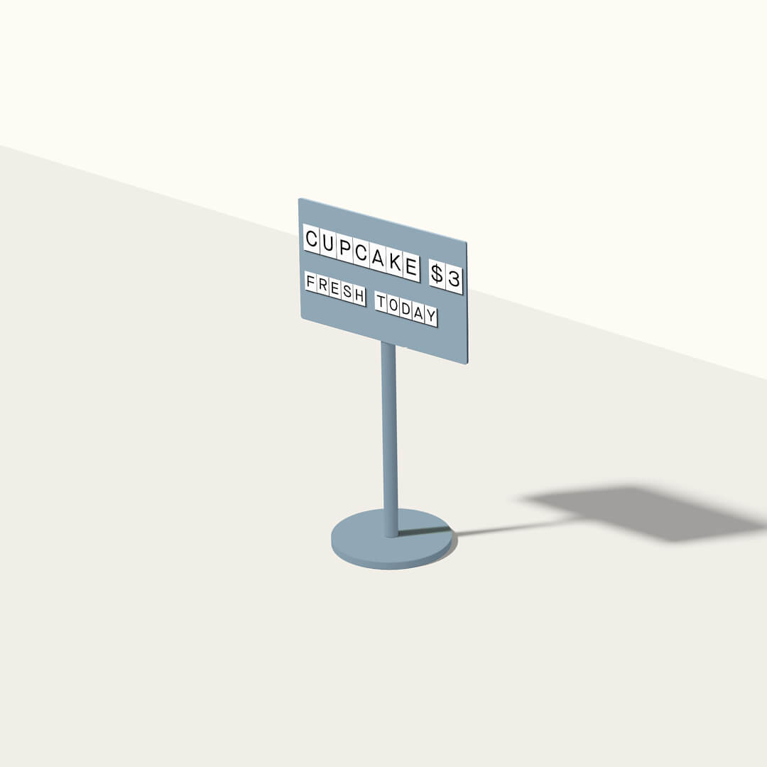 render of the blue standing counter sign with white magnet letters