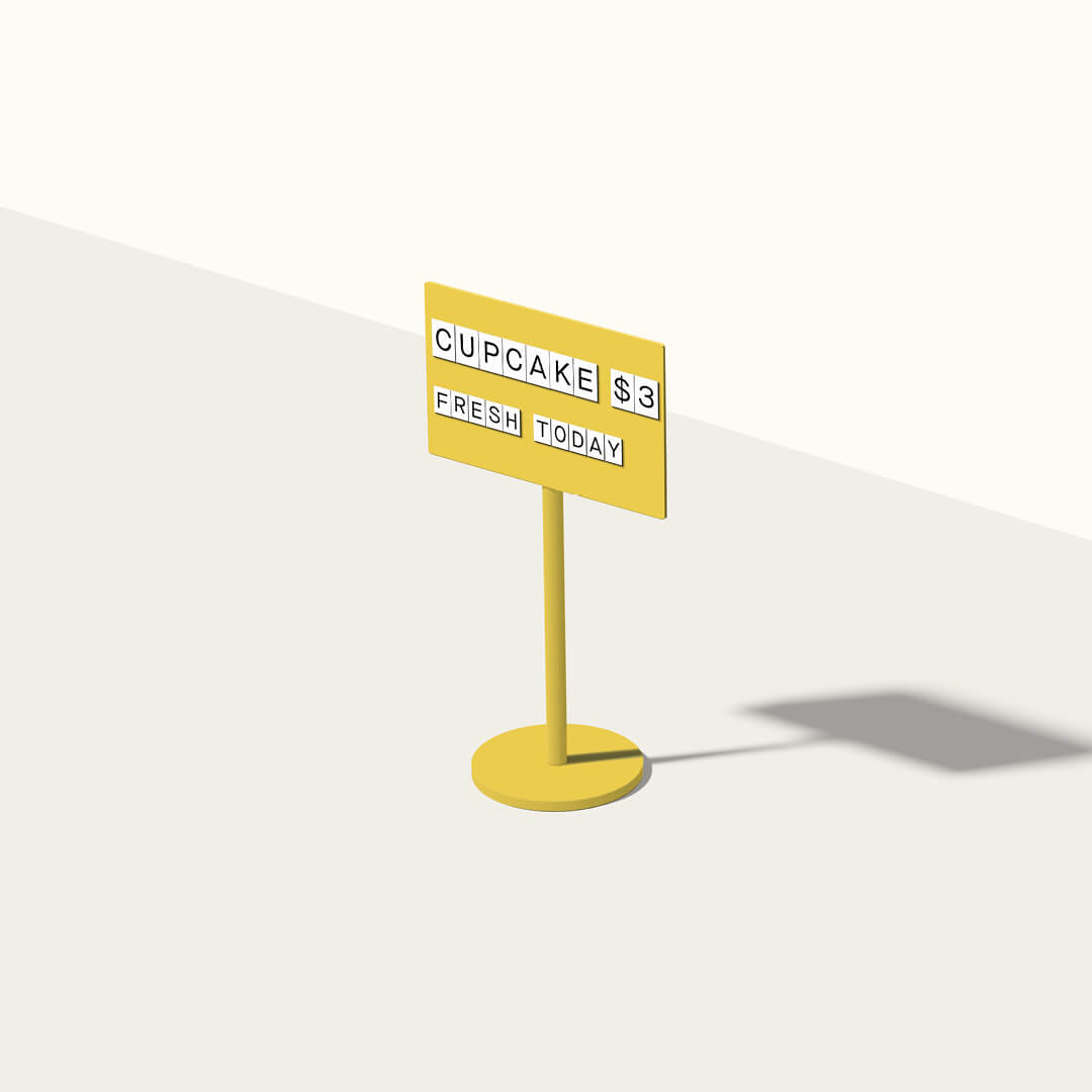 render of the yellow standing counter sign with white magnet letters