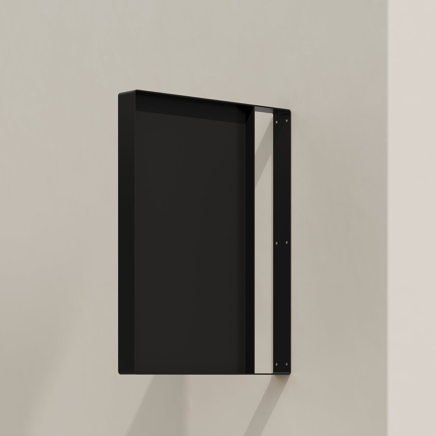 black vertical panel metal sign installed as a wall signage solution