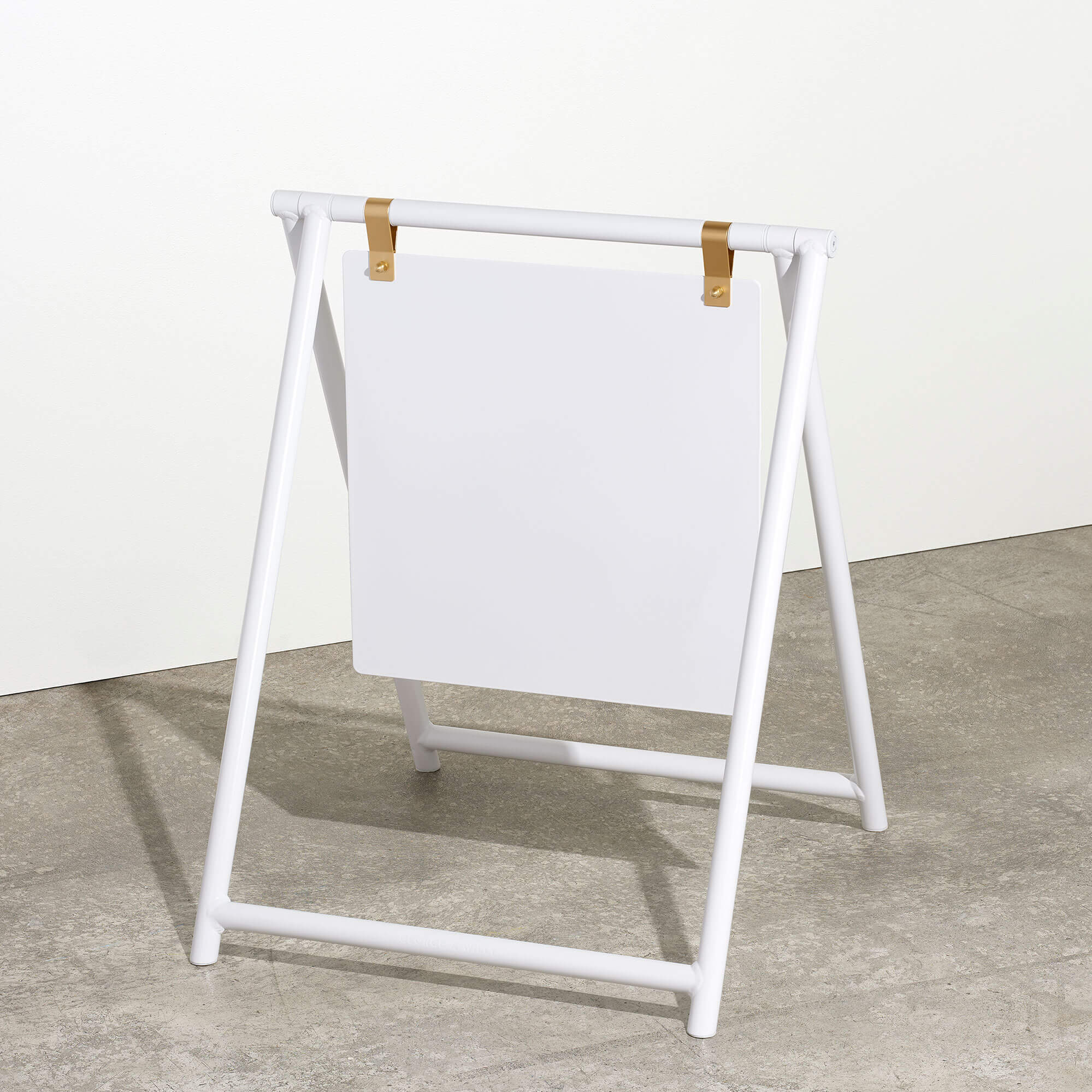 White blank A Frame sidewalk pavement business sign with interchangeable board, studio background