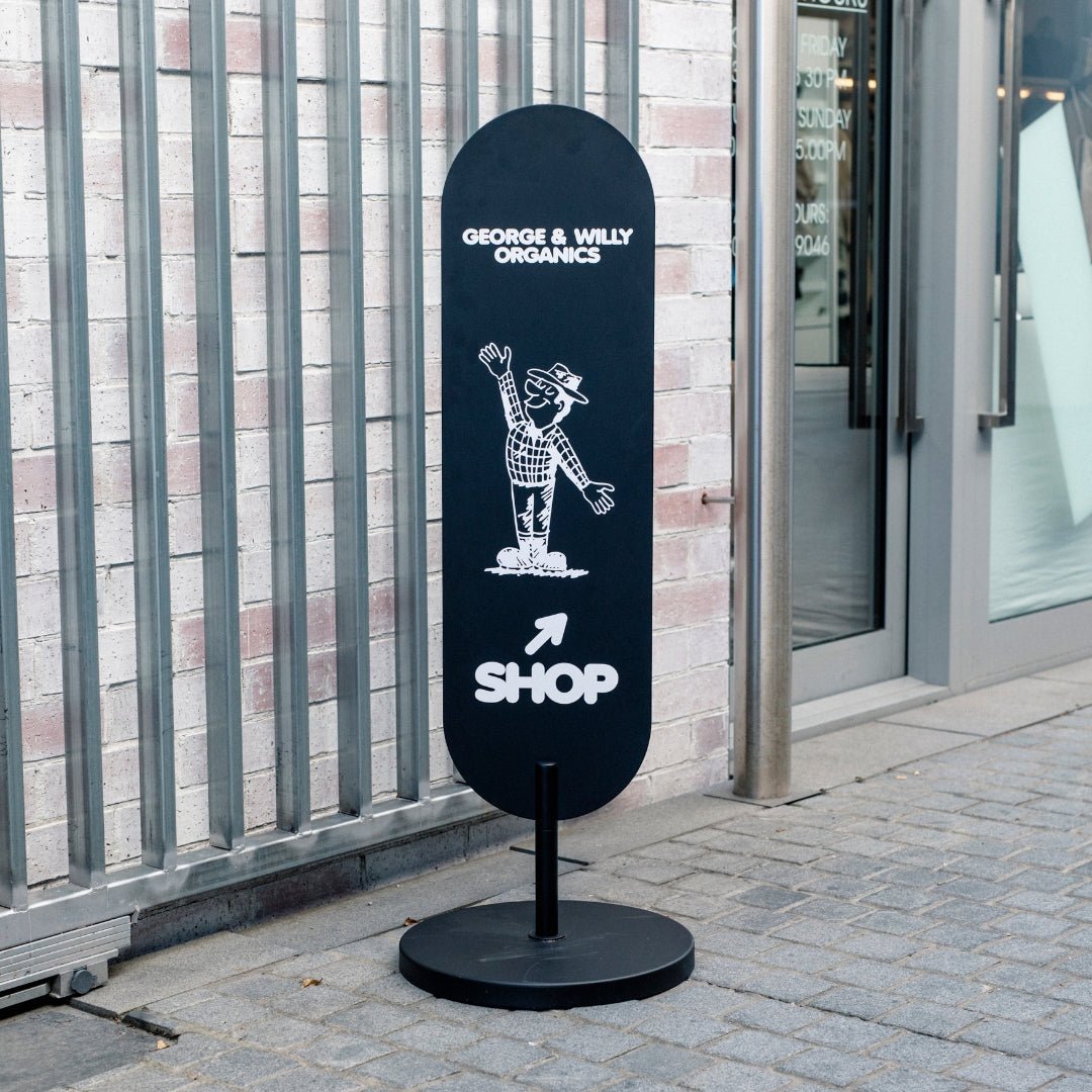 Large Standing Curve Sign - George and Willy