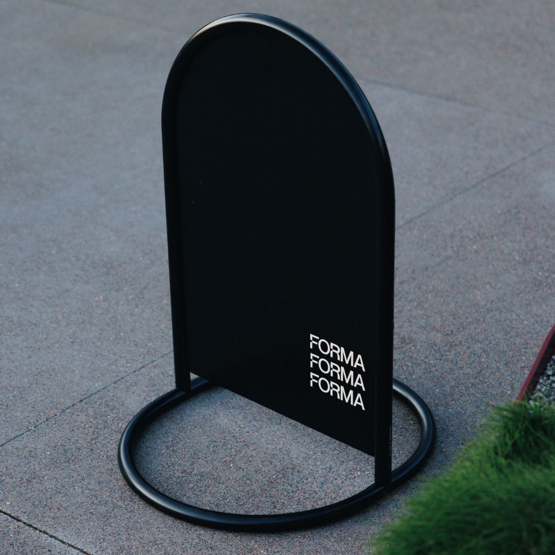 Rounded Sidewalk Sign. - George and Willy
