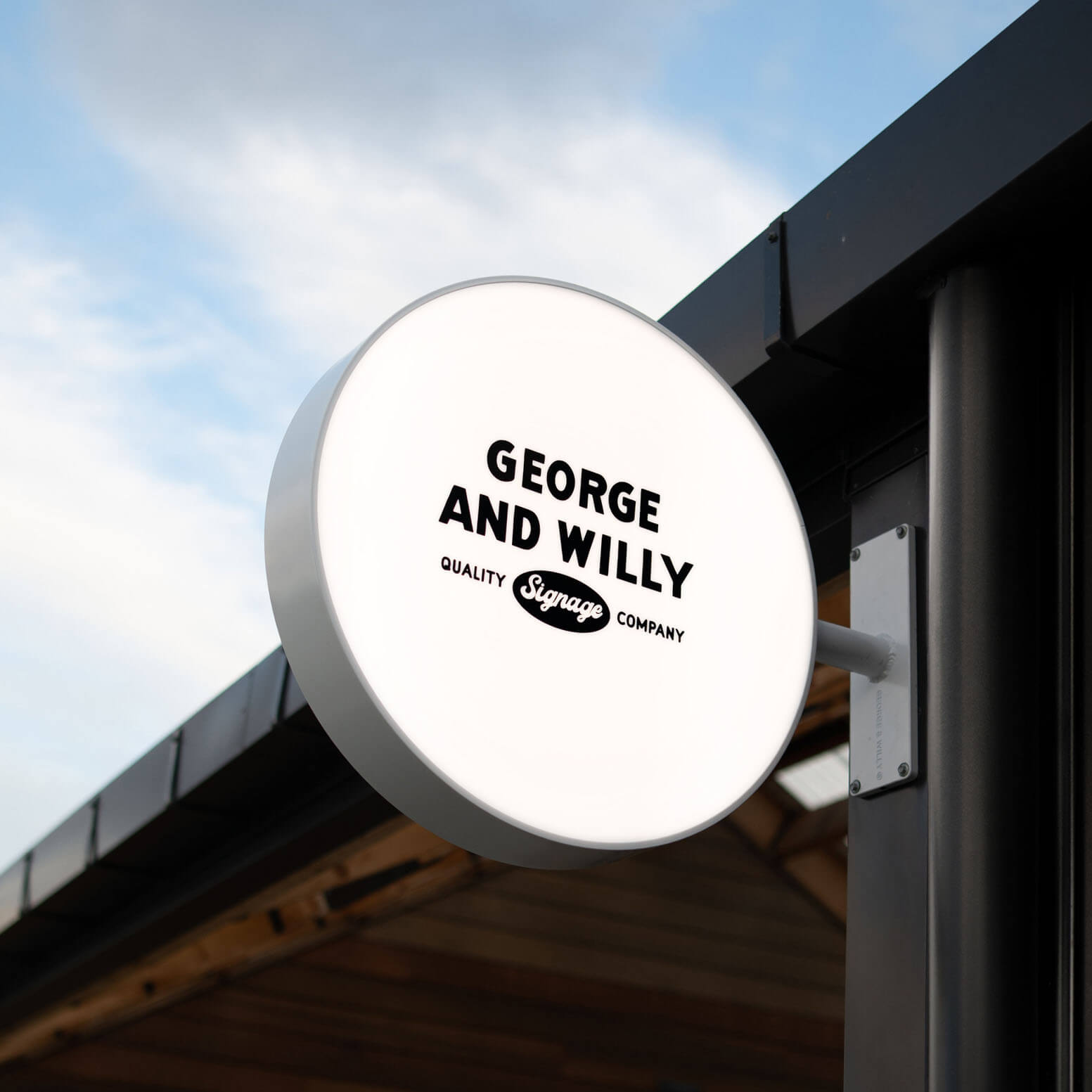 Round Outdoor Lightbox Sign Illuminated Blade Sign George  Willy