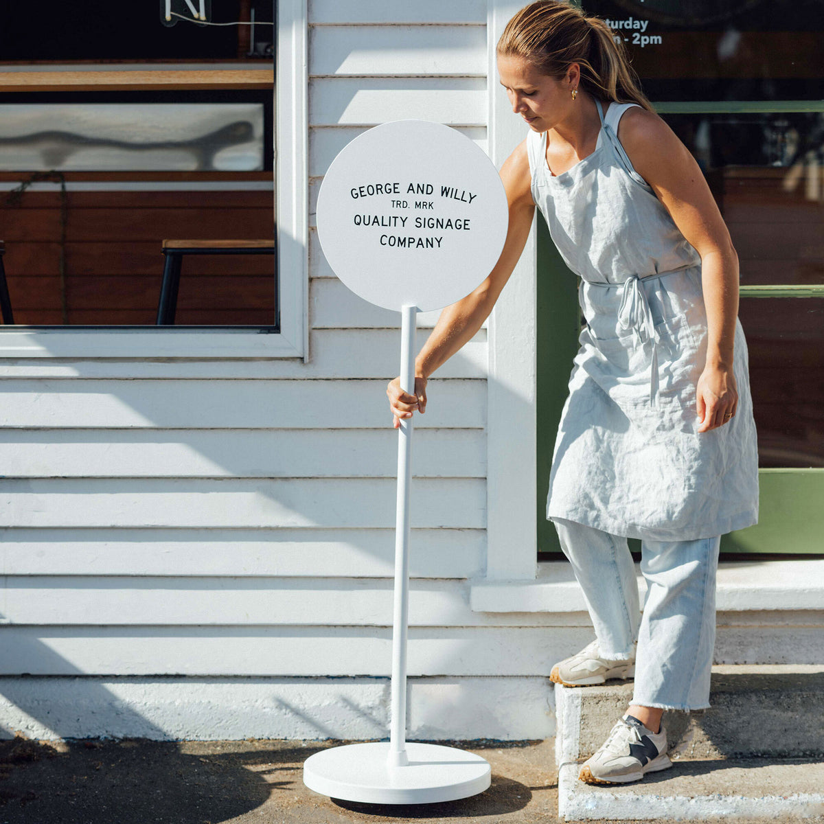 Standing Round Sign | Free-Standing Sidewalk Sign | George & Willy ...